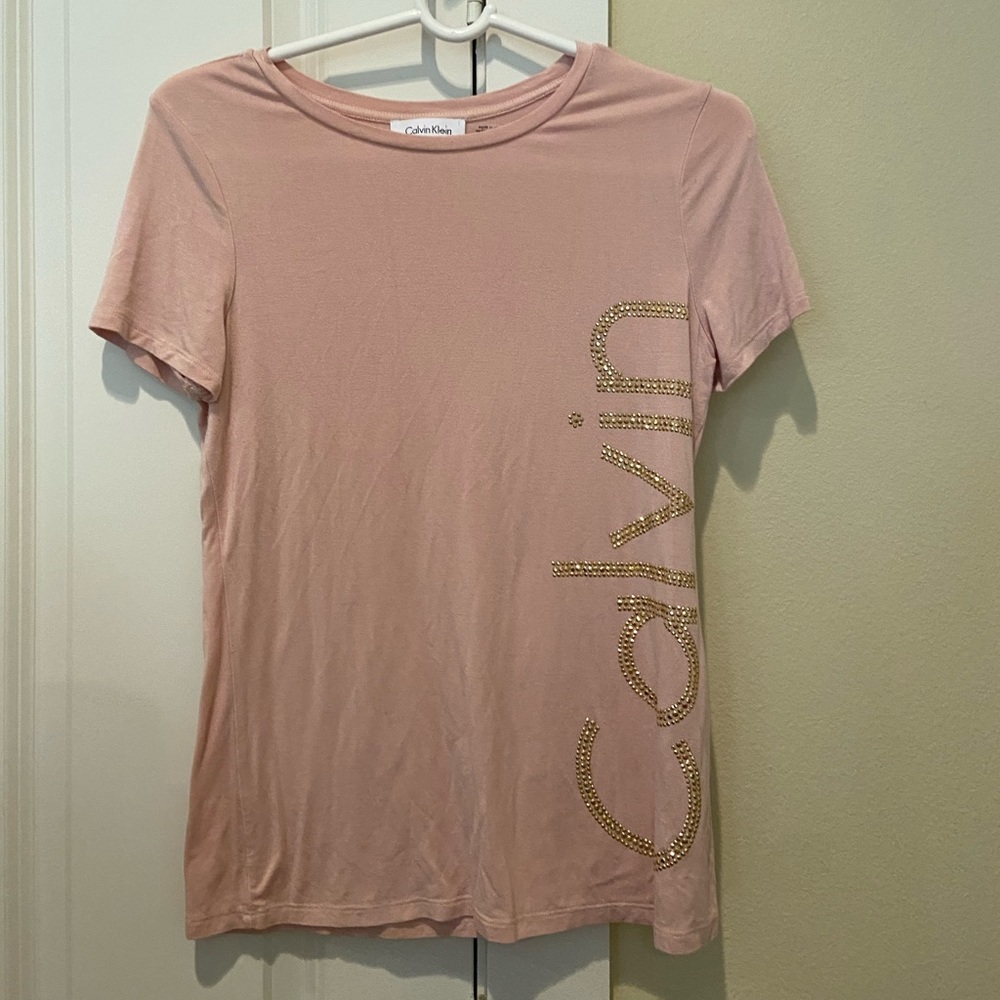 pink calvin klein rhinestone shirt